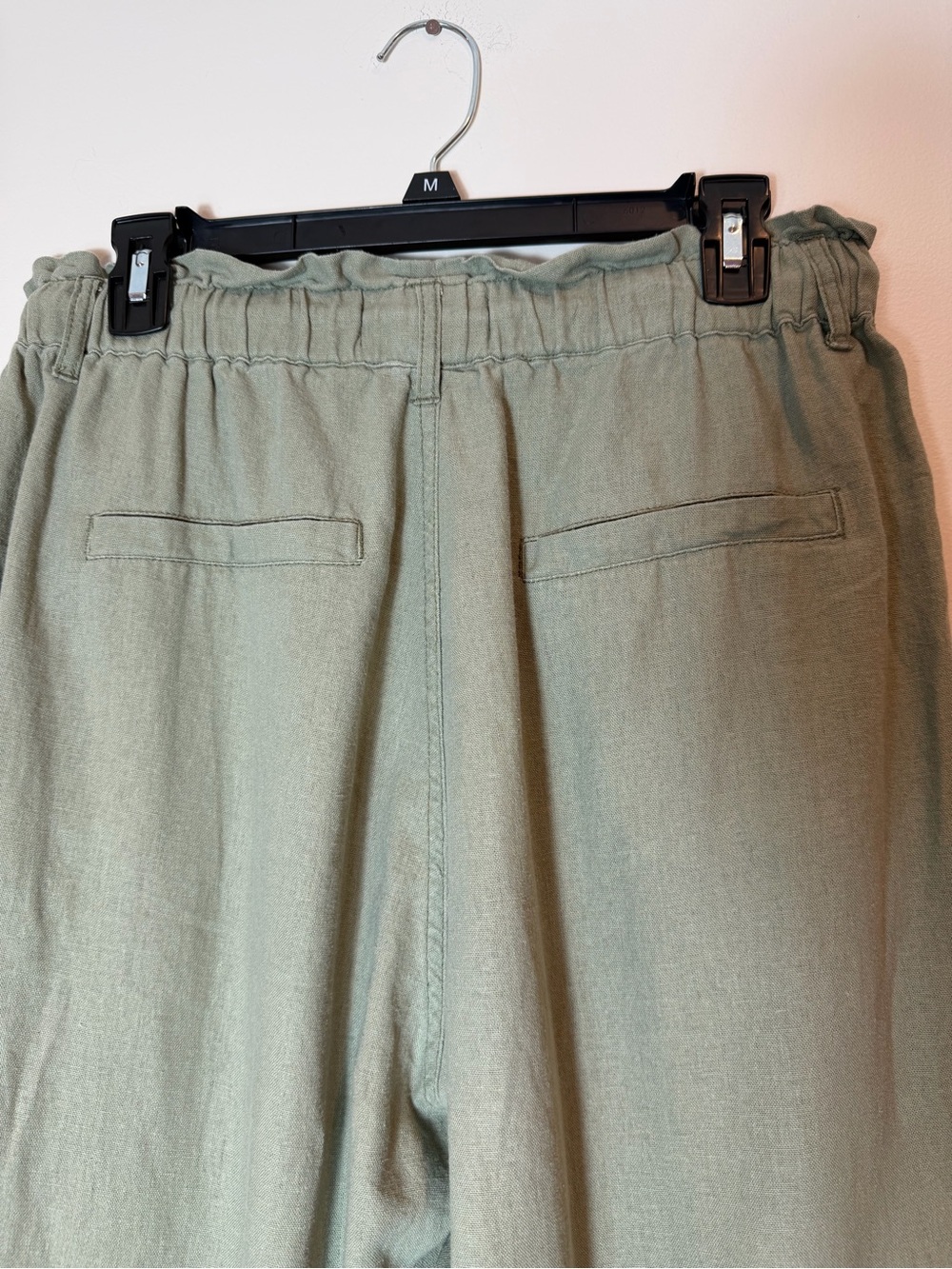 Risen Linen Blend Light Oilive Green Paperbag Drawstring Pants Size Large - Picture 5 of 11